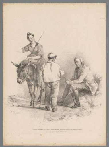 Woman on horseback with two men