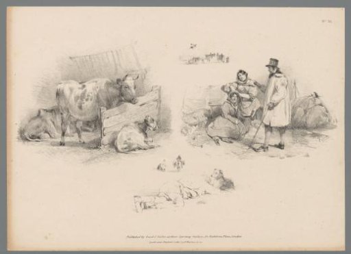 Representations with cattle and figures in the countryside
