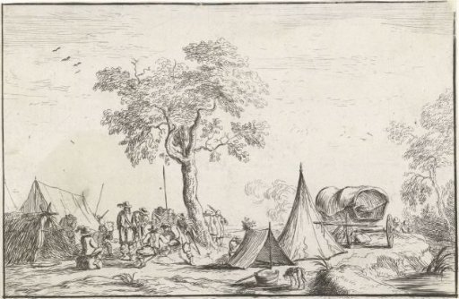 Camp with a pointed tent
