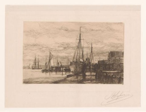 Moored sailing ships in a harbour