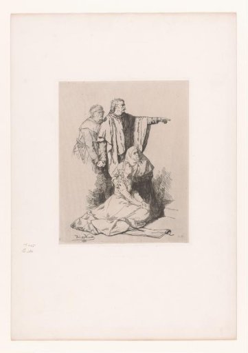 Two Men, One Pointing, Standing Behind Two Women Seated on the Ground