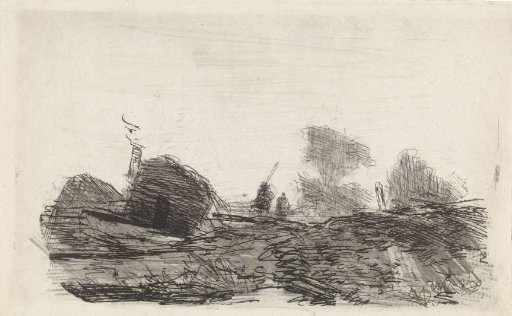 Landscape with a barn and two riders