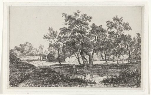 Landscape with a farm between the trees