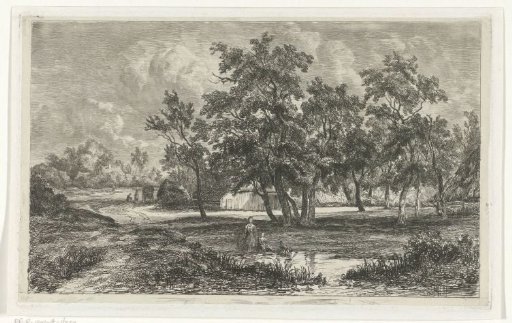 Landscape with a farm between the trees