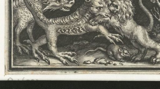 Lion in combat with fantasy creatures