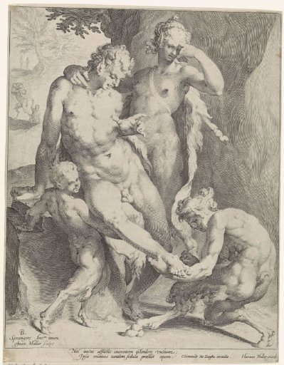 Oreads removing a thorn from a satyr's foot