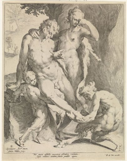 Oreads removing a thorn from a satyr's foot
