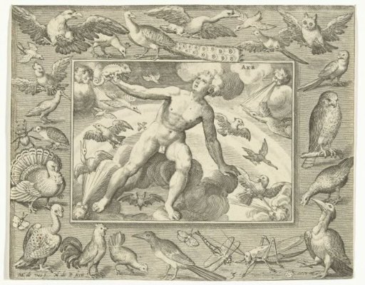 The Element Air as a Young Man on Clouds Among Flying Birds