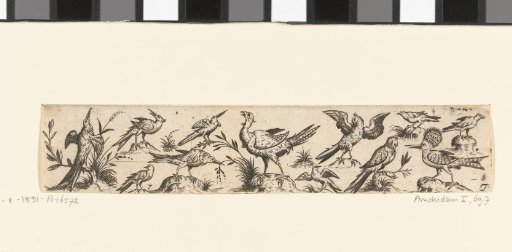 Frieze with twelve birds, with a heron in the lower right