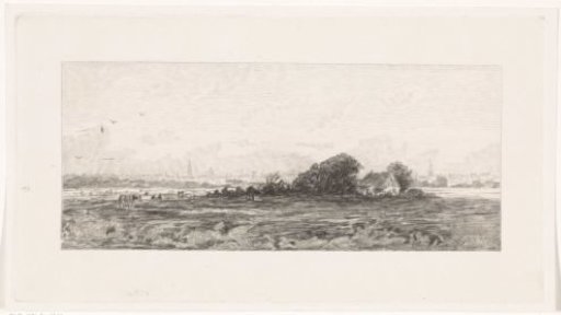 City view with meadows in the foreground