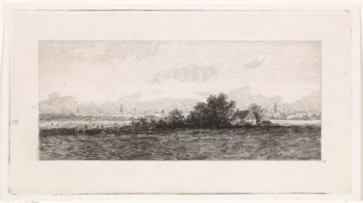 City view with meadows in the foreground