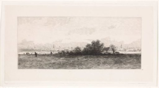 City view with meadows in the foreground