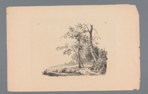 Landscape with sheep on a lead