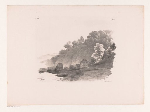 Hilly Landscape with River, Country Road, and Houses