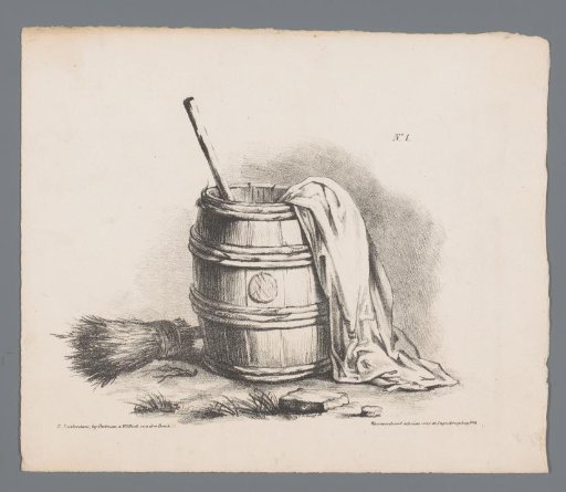 Wooden barrel with broom and cloth