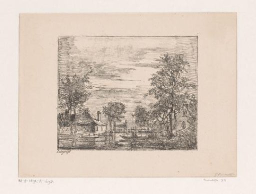 Landscape with houses by the water