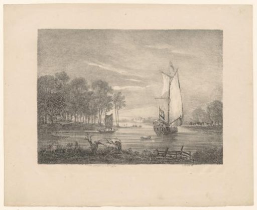 Ship on a river by moonlight