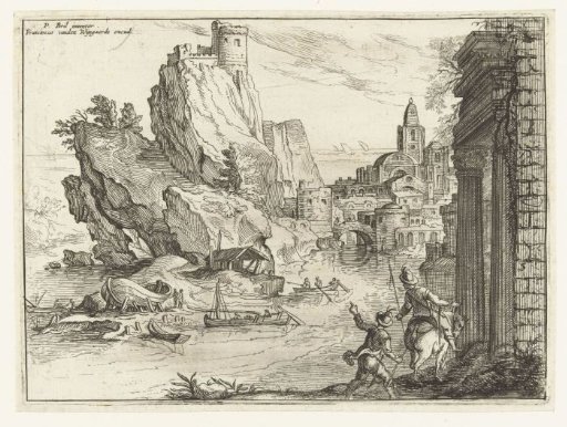 Rocky coast of Campania with town and travellers