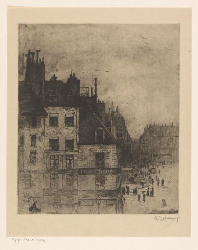 View of houses and the Pont Neuf, in Paris