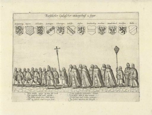 Funeral procession with schoolboys and clergymen