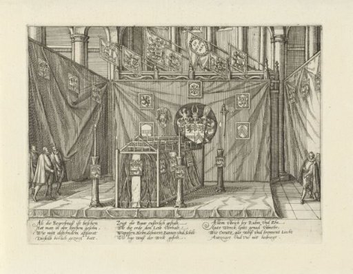 Coffin in a church interior