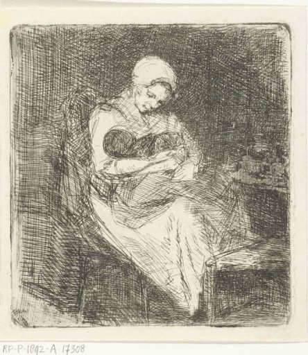 Woman sitting with a child in her arms