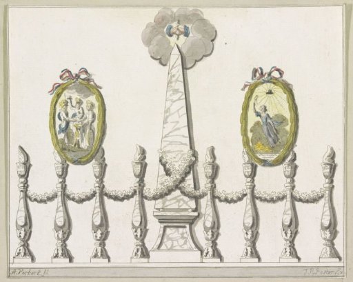 Upcoming Unity and Indivisibility of the Batavian Republic and the Alliance, decoration on the Town Hall on the Dam, 1795