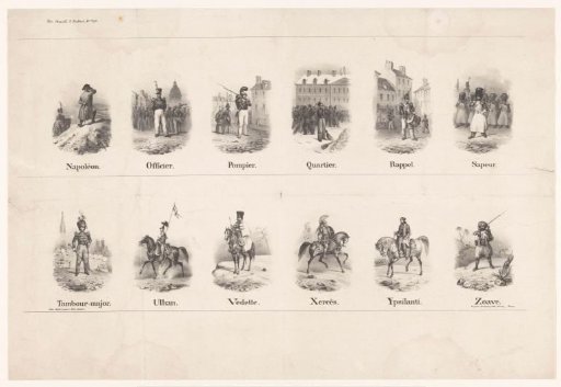 Twelve depictions of field marshals and soldiers