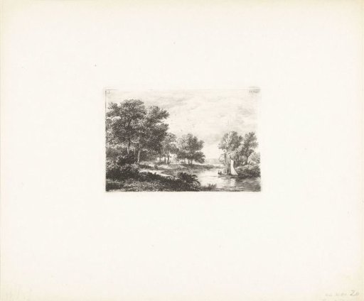 River landscape with a sailing ship