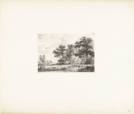 Landscape with a man on a bench under a tree