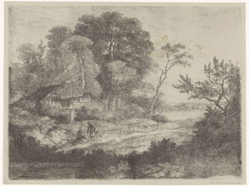 Man and woman by a wooden house