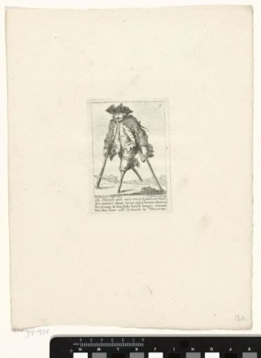 Beggar with two wooden legs and crutches