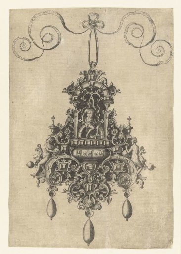 Pendant with a seated armored god