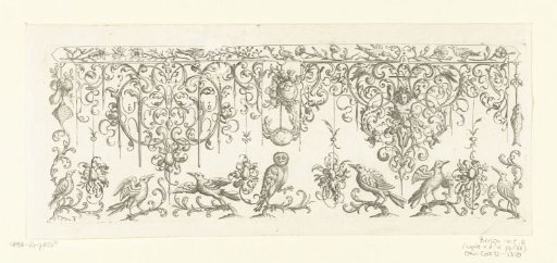 Border decoration with leafy tendrils and three sea creatures