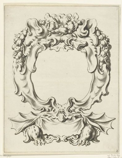Cartouche with scrollwork ornament, a winged monster at the bottom
