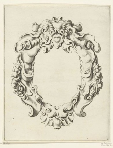 Cartouche with scrollwork ornament and garlands