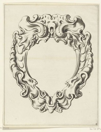 Cartouche with scrollwork ornament, a mask at the top