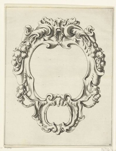 Cartouche with scrollwork ornament consisting of two compartments