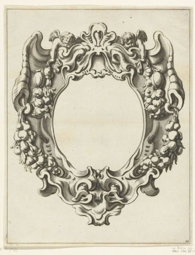 Cartouche with scrollwork ornament, two cherubs at the top