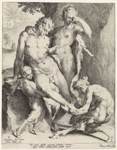 Oreads removing a thorn from a satyr's foot