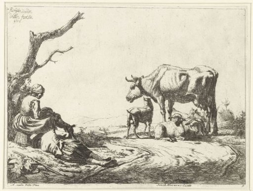 Shepherd and shepherdess with cattle