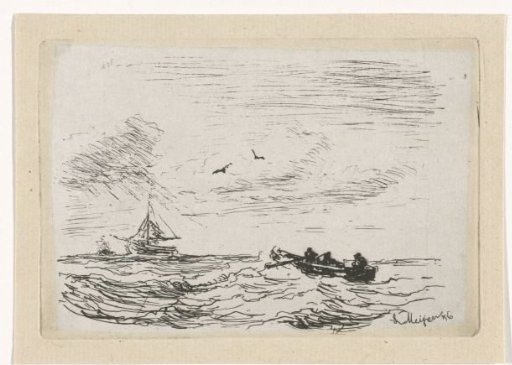 Seascape with a sailing ship and a rowboat