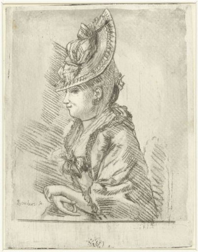 Portrait of a young lady with a hat in profile to the left