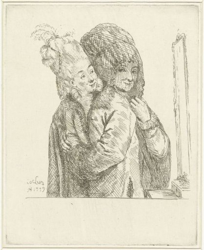 A man and a woman dress up in front of the mirror