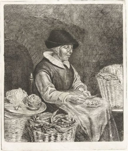 Old Woman Peeling Beans