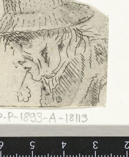 Head of a man with a hat and pipe