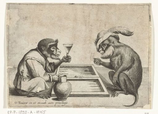 Two Apes Playing Backgammon