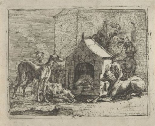 Dogs around a Doghouse