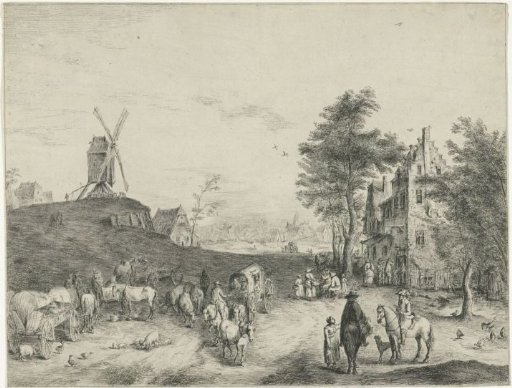 Village View with Inn and Windmill