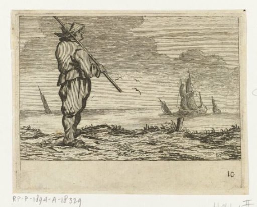 Dune landscape with a man, looking at a ship
